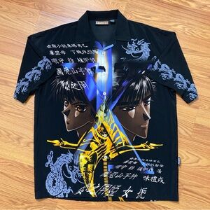 Vintage Y2K Anime All Over Print Button Up Shirt XL Japanese Art Skater Baggy